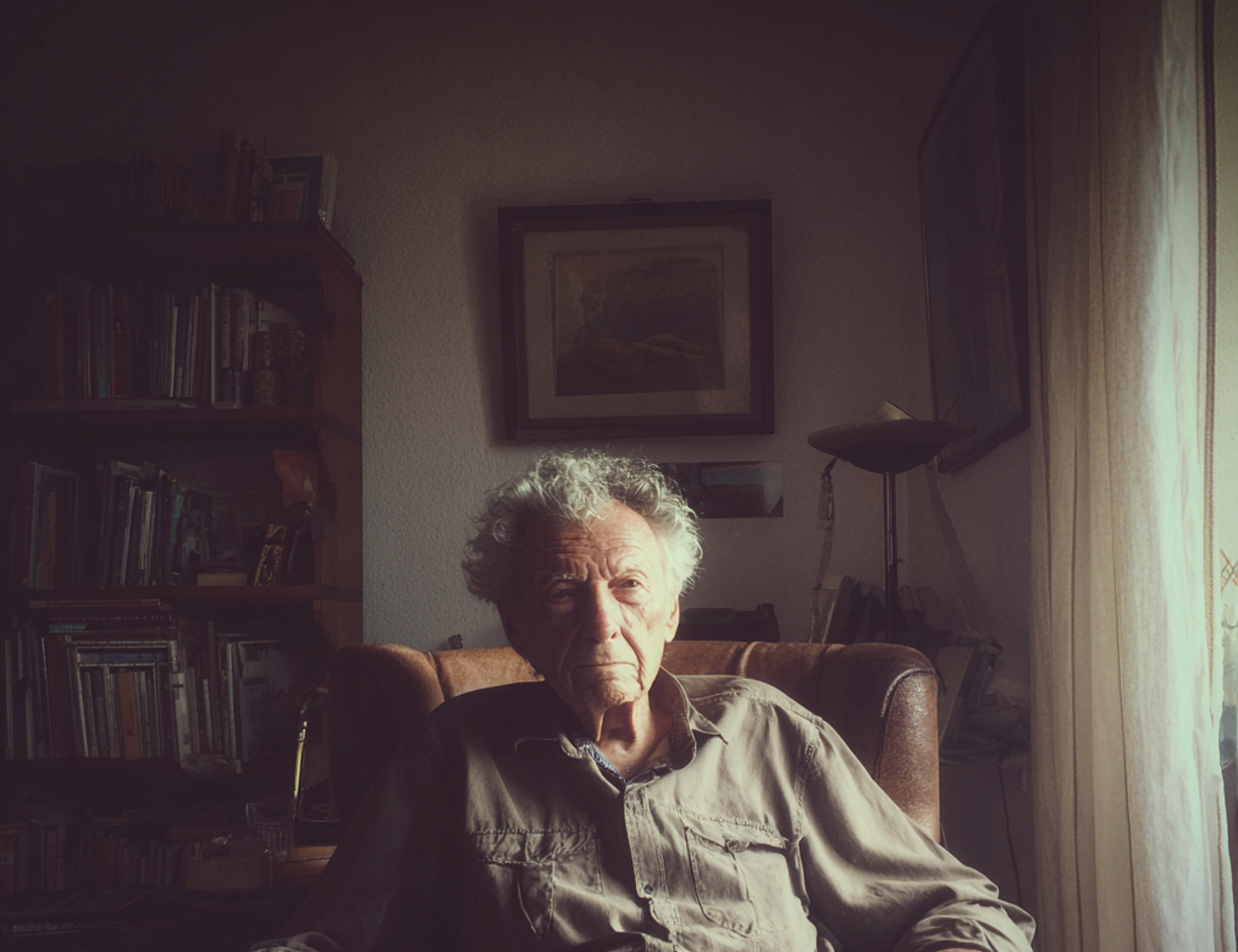 Un anciano sentado en un salón | Fuente: Midjourney