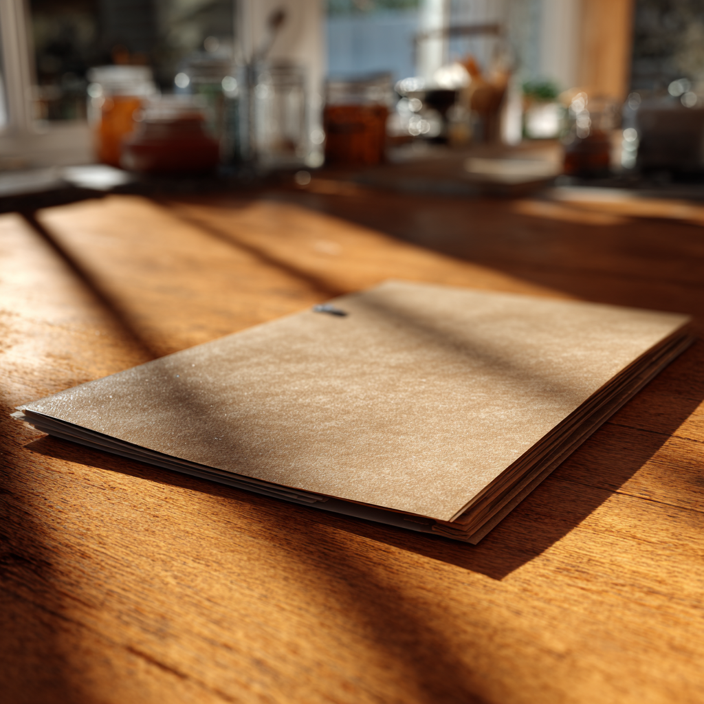 Una carpeta sobre la mesa de la cocina | Fuente: Midjourney