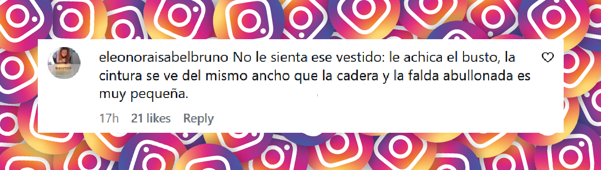 Comentario de una usuaria sobre el atuendo de Juana Viale para su programa de almuerzos | Fuente: Instagram/lamesazarg