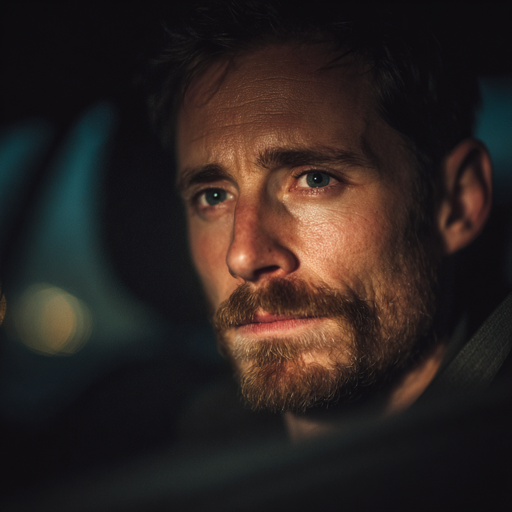 Un hombre sentado en el asiento del conductor, que parece no inmutarse | Fuente: Midjourney