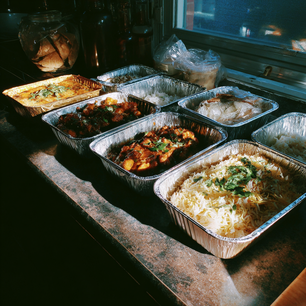 Recipientes de comida para llevar en la encimera de una cocina | Fuente: Midjourney