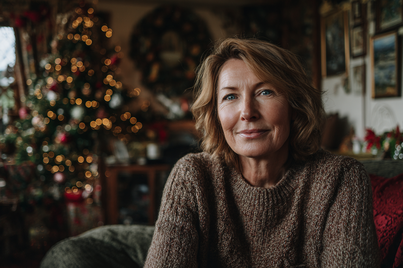 Una mujer sentada en un sofá | Fuente: Midjourney