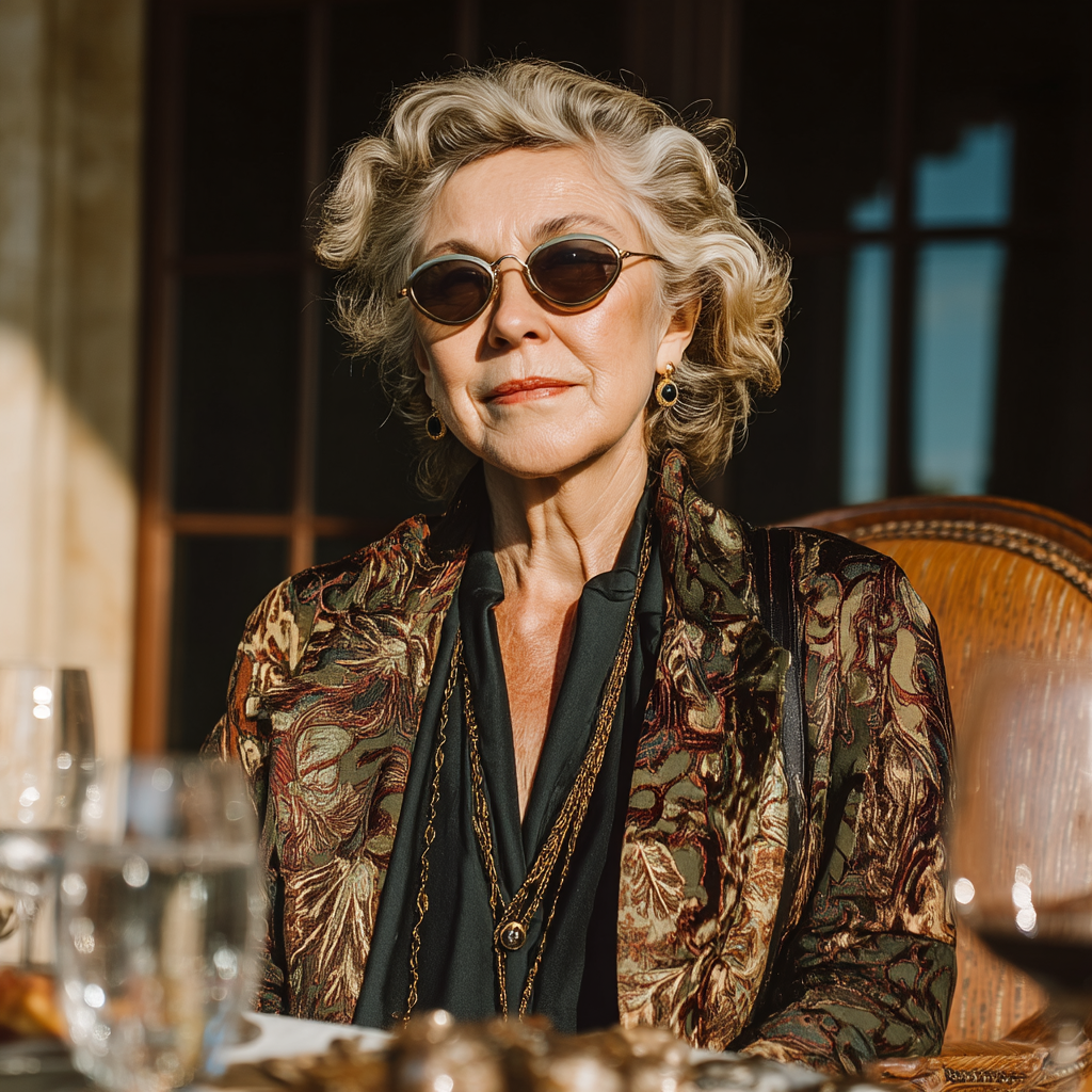 Una mujer sentada a la mesa para comer | Fuente: Midjourney