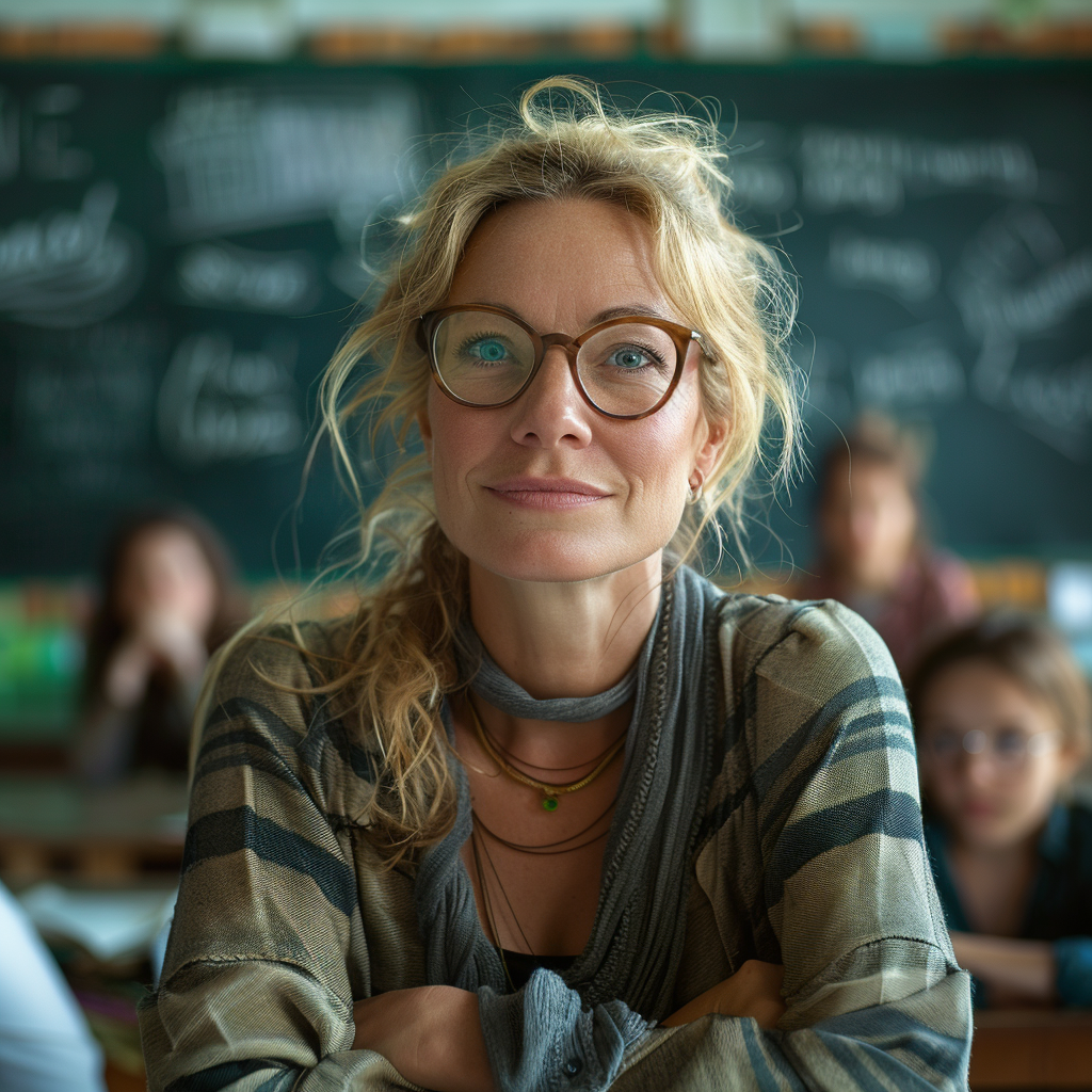 Una profesora con expresión seria en el rostro | Fuente: Midjourney