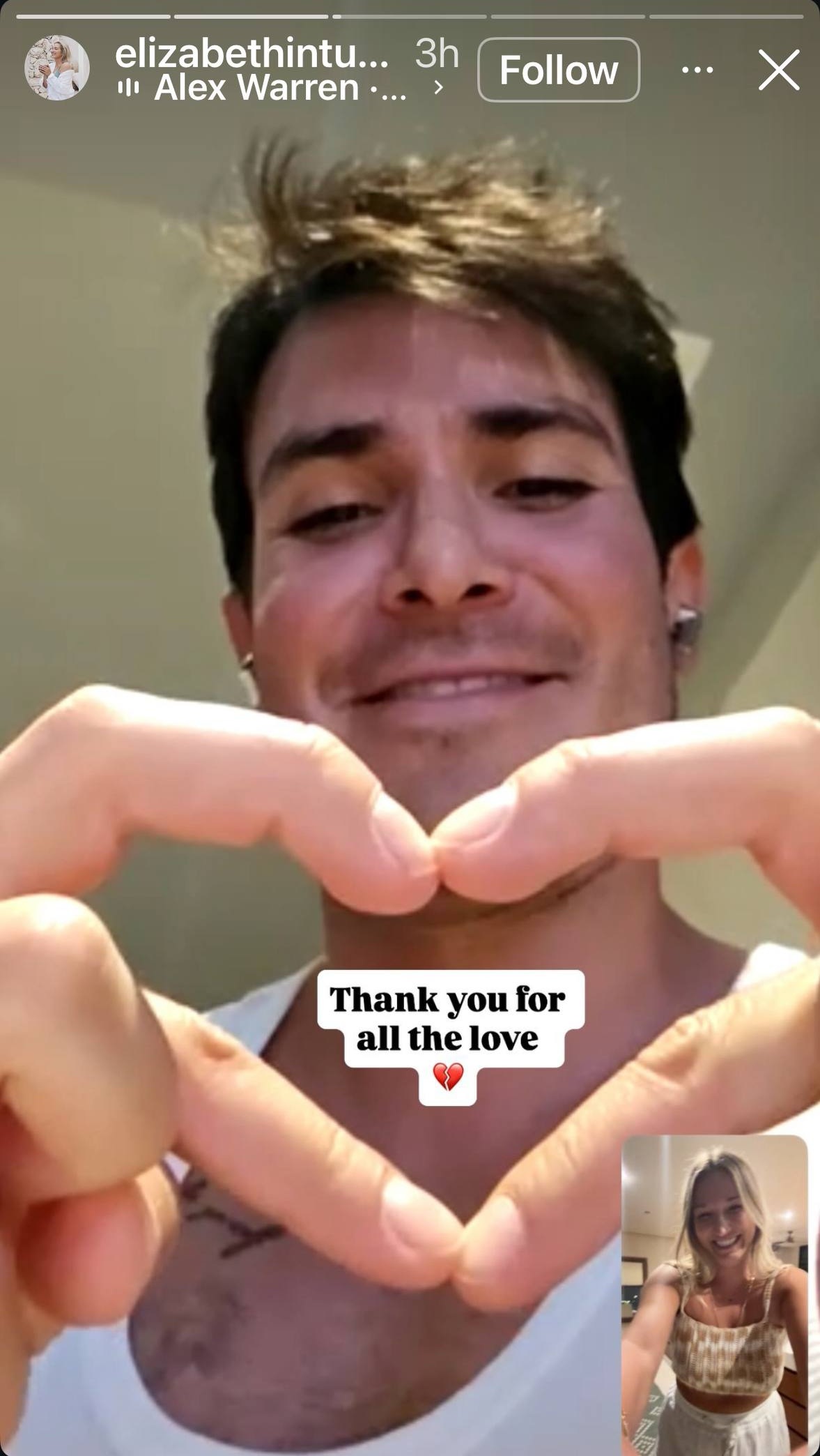 Imagen de Juan Carlos Ramírez acompañada por un mensaje de su novia, Elizabeth Schmidt | Fuente: Instagram Stories/elizabethintulum