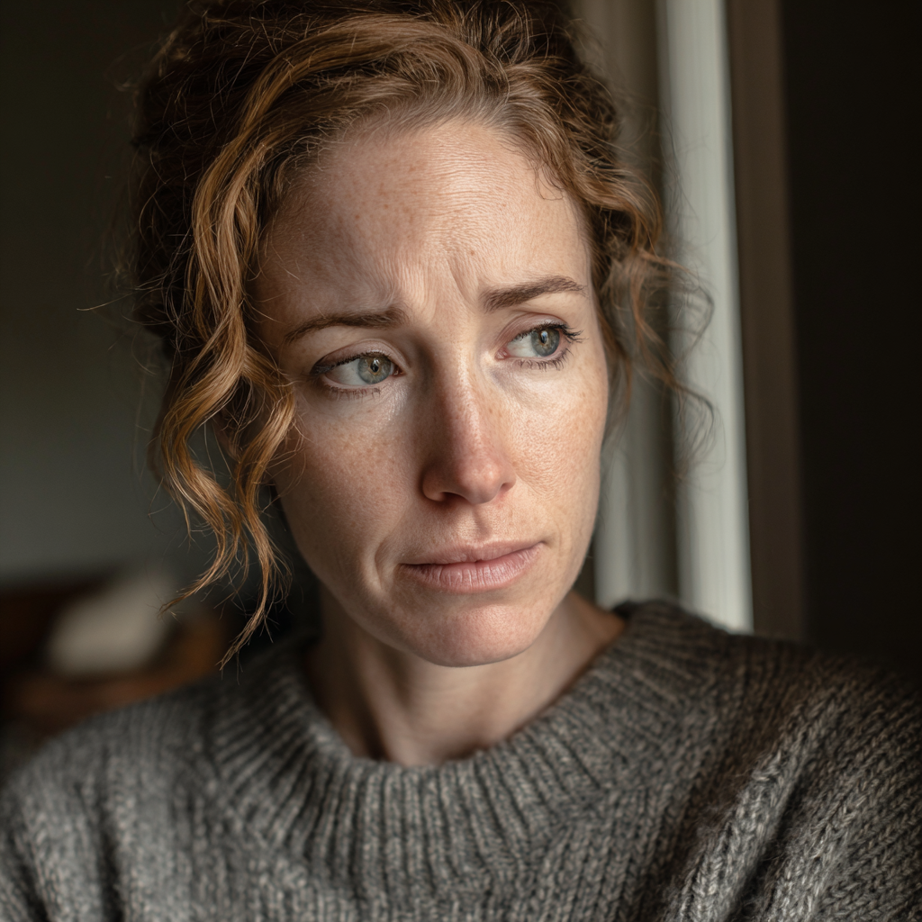 Primer plano de una mujer alterada | Fuente: Midjourney