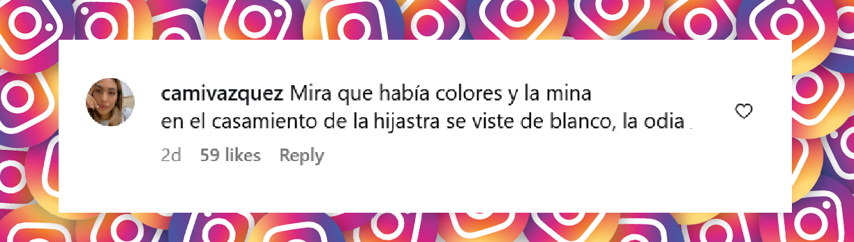Comentario de una usuaria sobre el traje elegido por Isabel Macedo para la boda de su hijastro. | Fuente: Instagram/@isabelmacedophoto