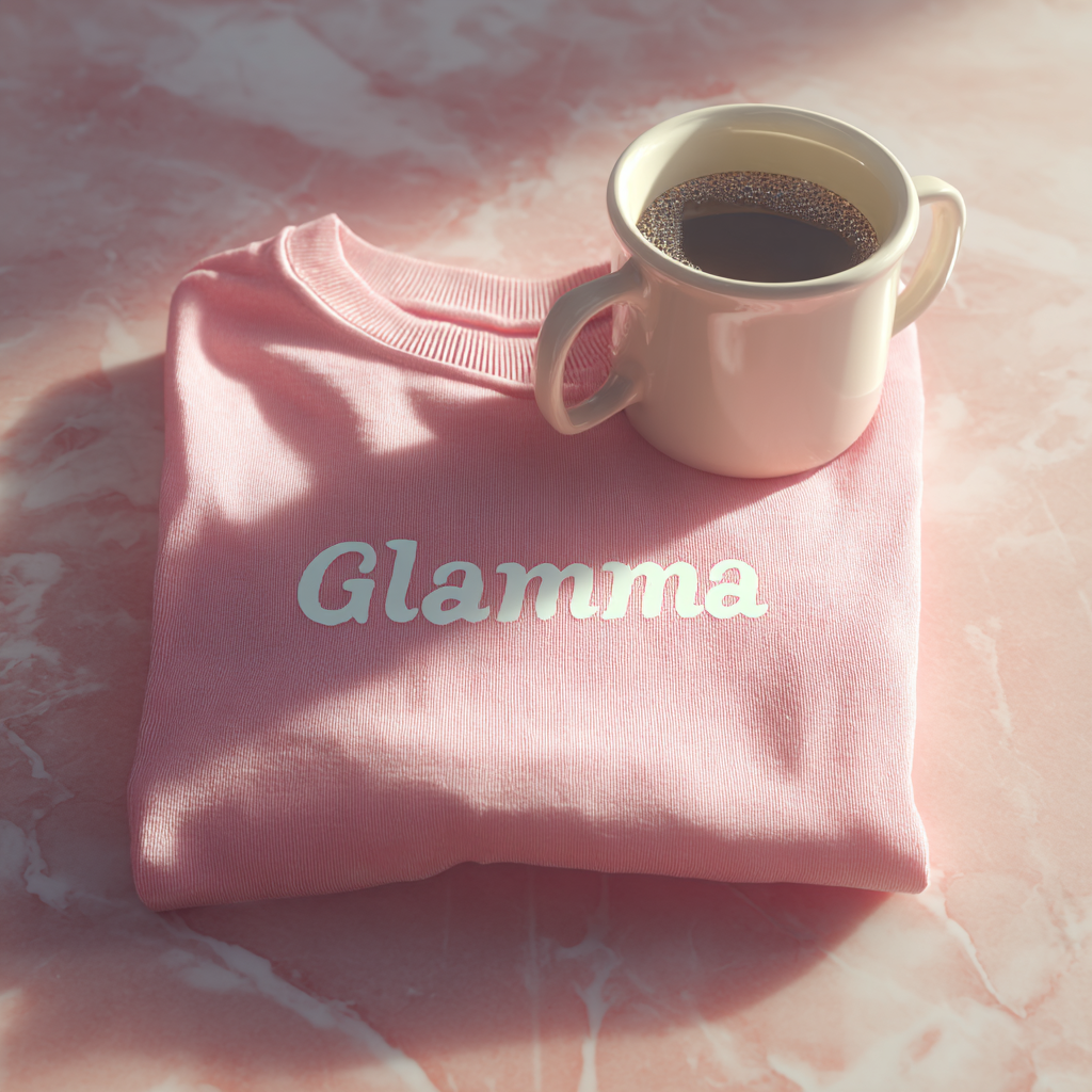 Una taza de café sobre una camisa rosa | Fuente: Midjourney