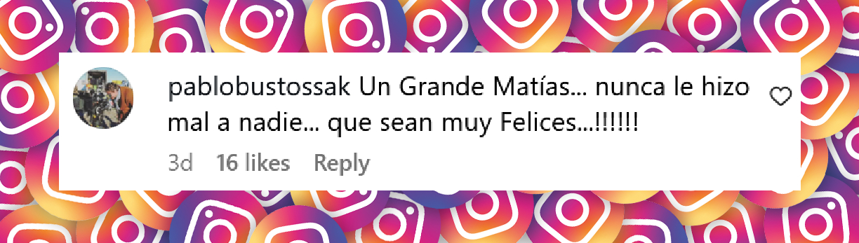 Comentario de un usuario sobre la noticia del casamiento de Matías Alé con Martina Vignolo | Fuente: Instagram/elimpactocom