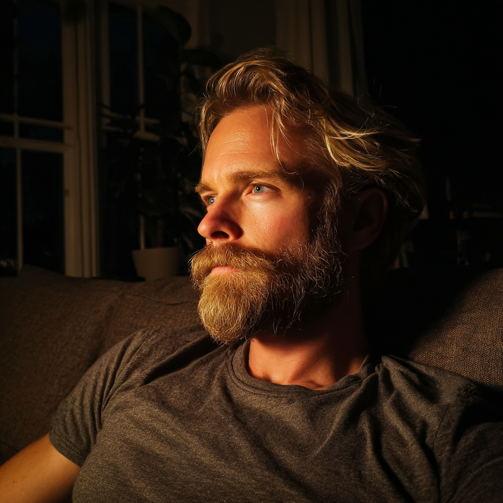 Un hombre sentado en un sofá | Fuente: Midjourney