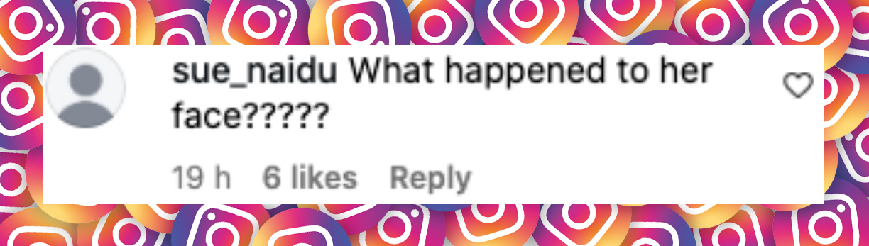 Comentario de un internauta sobre Katie Holmes, publicado el 21 de mayo de 2025: "¿Qué le pasó a su rostro?". | Fuente: Instagram/hellomag