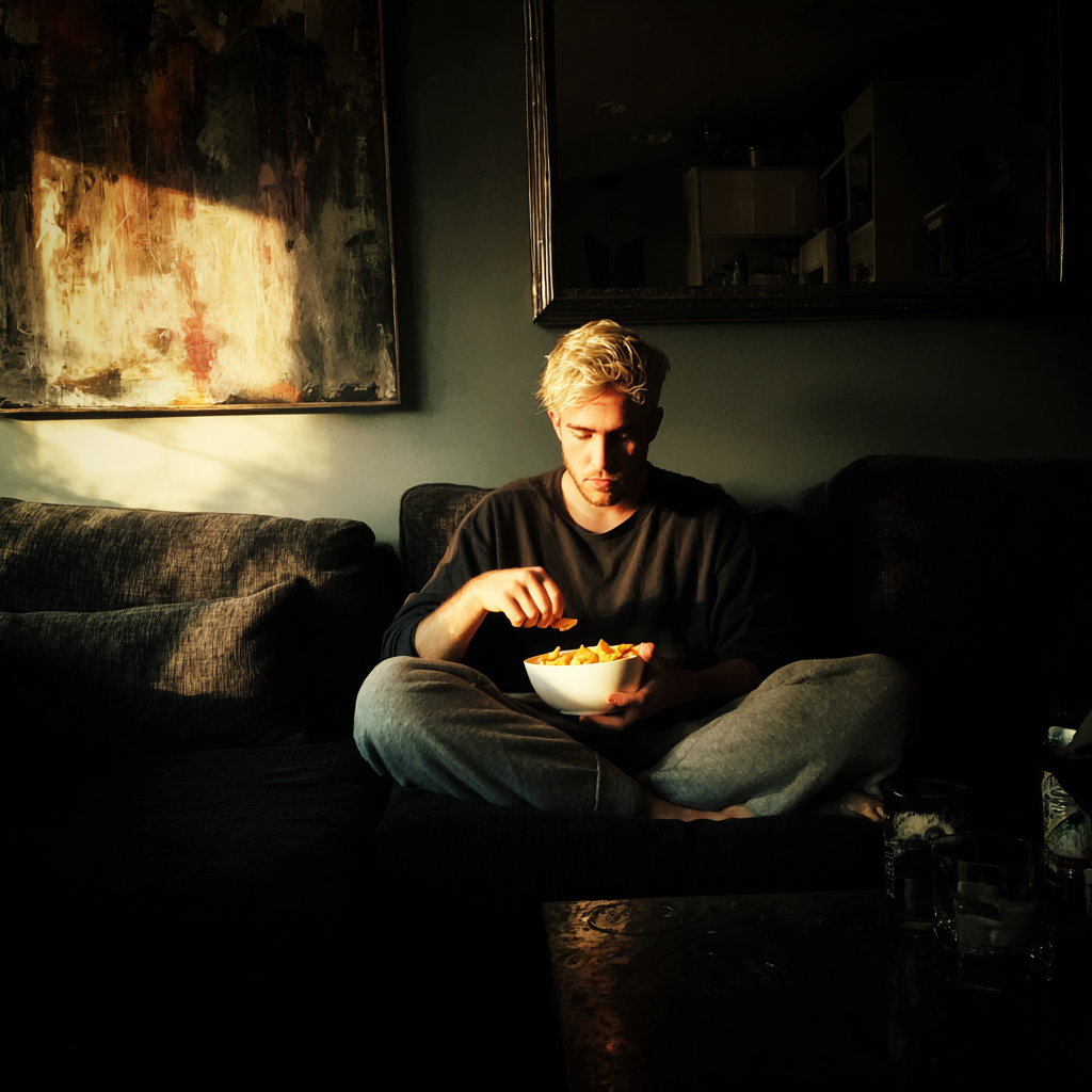 Un hombre sentado en un sofá | Fuente: Midjourney