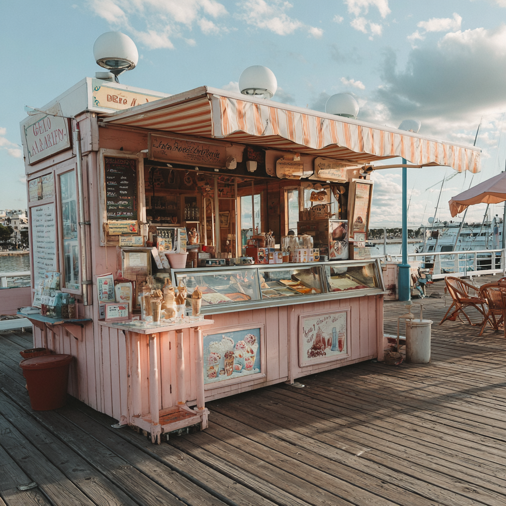 Un puesto de helados en un embarcadero | Fuente: Midjourney