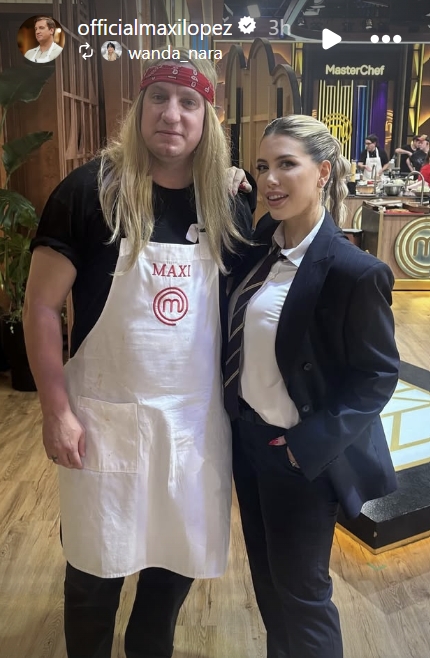 Maxi López con peluca junto a Wanda Nara en "MasterChef Celebrity" | Fuente: Instagram Stories/officialmaxilopez