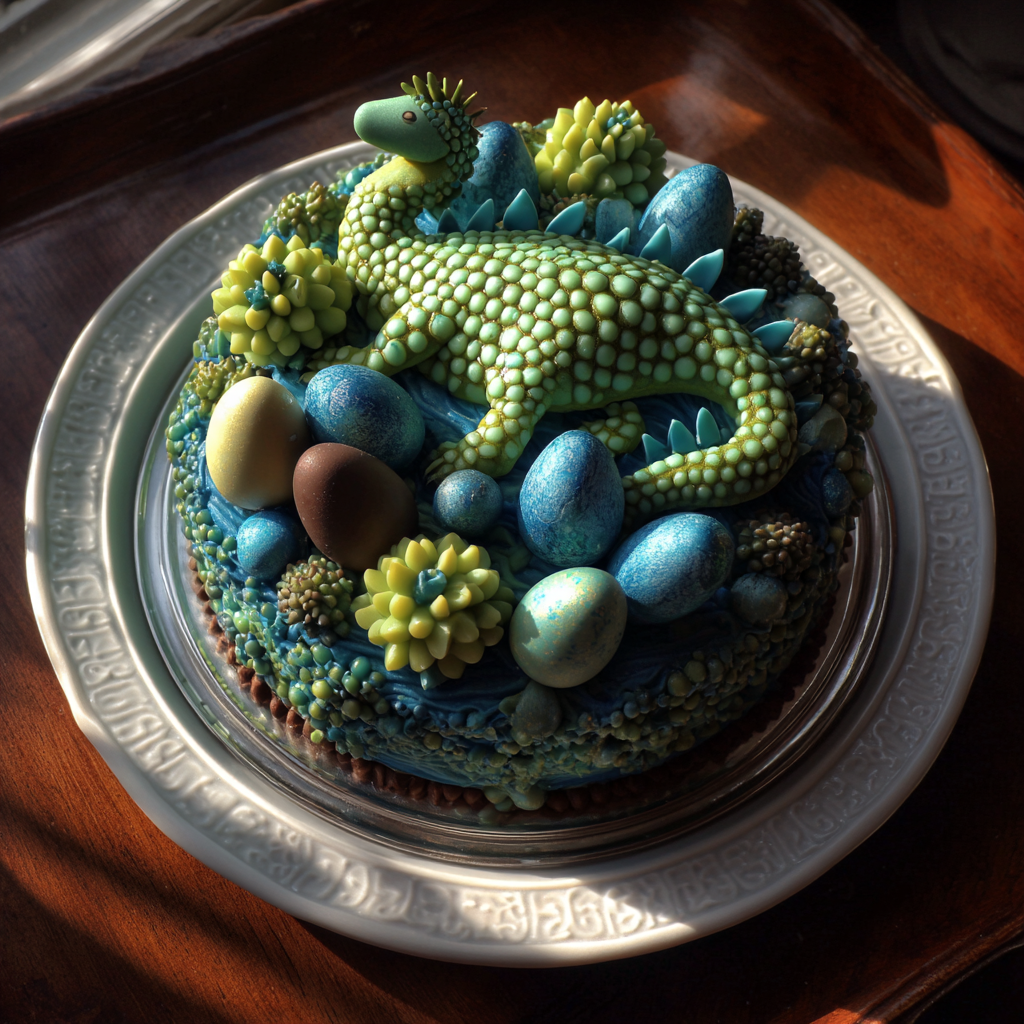 Pastel de cumpleaños de dinosaurio | Fuente: Midjourney
