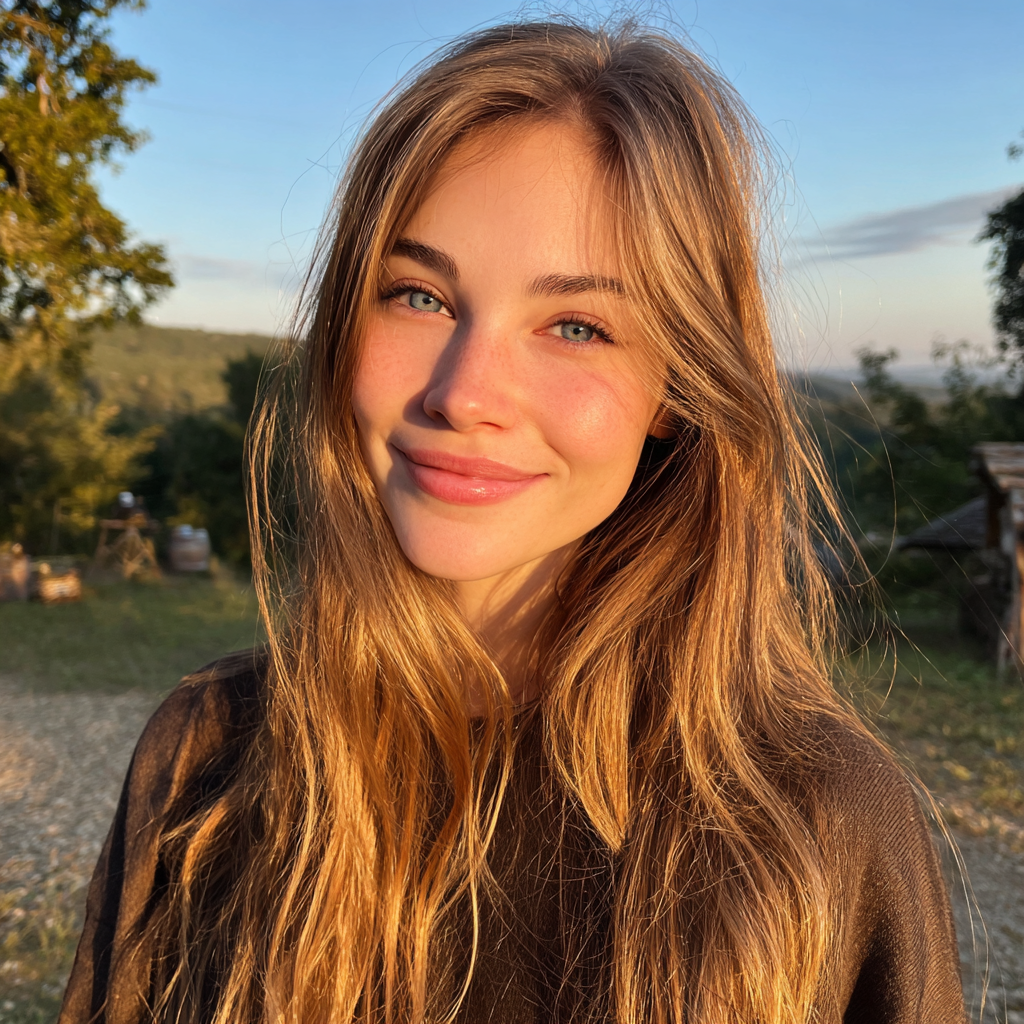 Una mujer sonriente en el exterior | Fuente: Midjourney