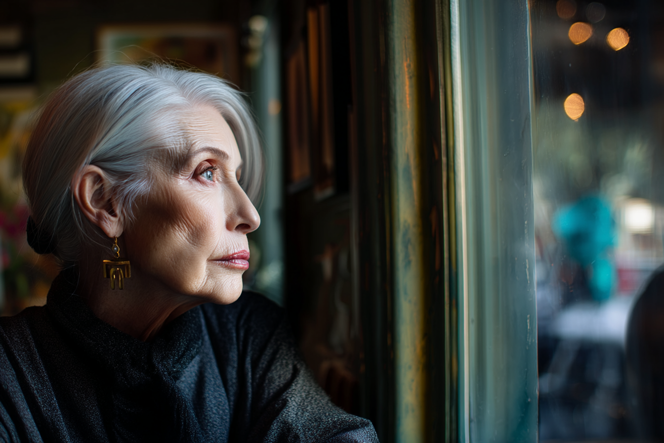 Una mujer mirando por la ventana | Fuente: Midjourney