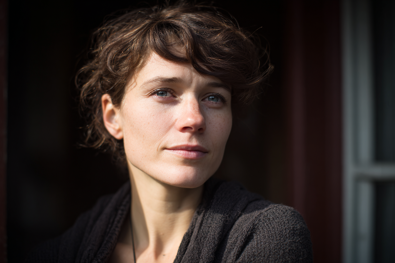 Una mujer delante de su casa | Fuente: Midjourney