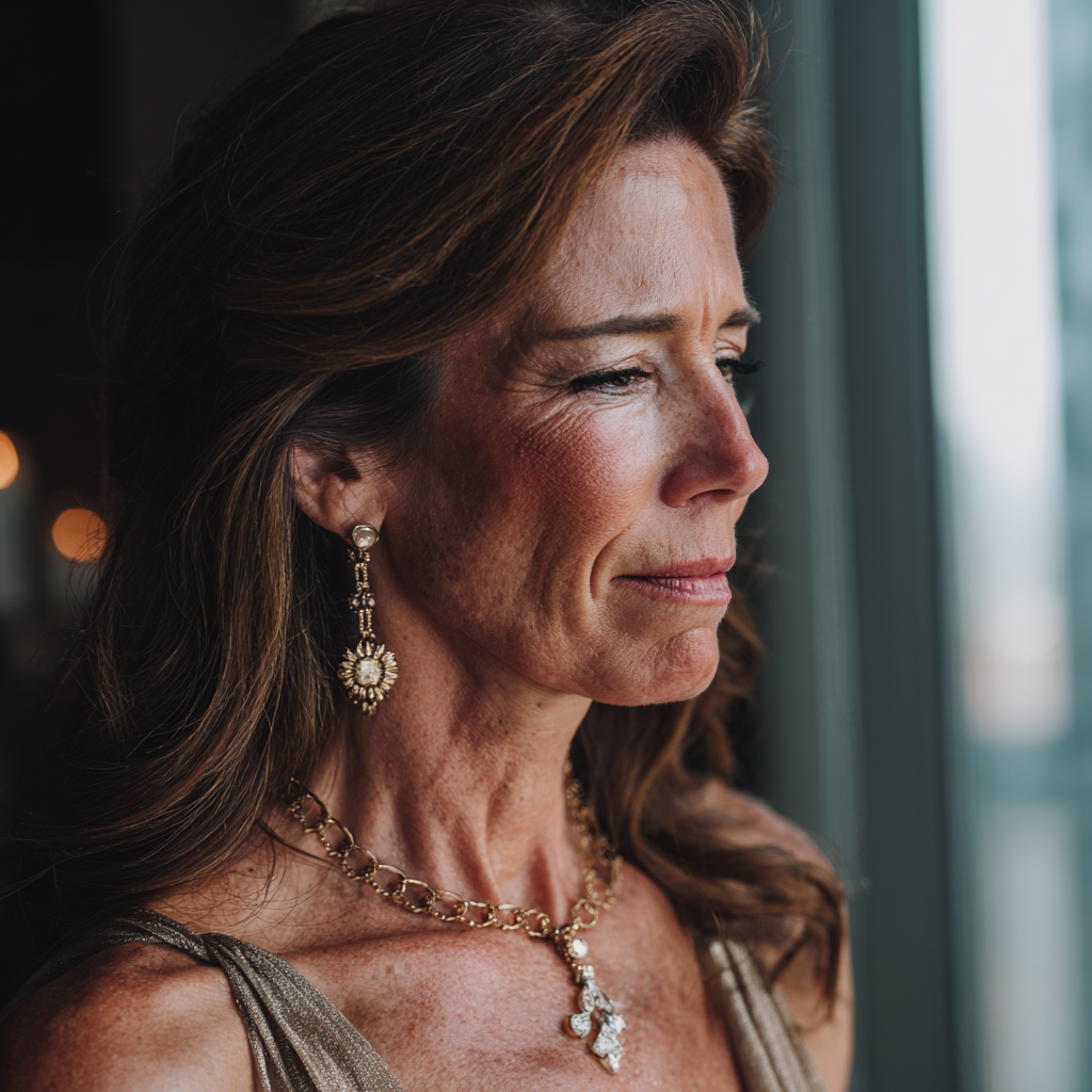 Un primer plano de una mujer emocional | Fuente: Midjourney