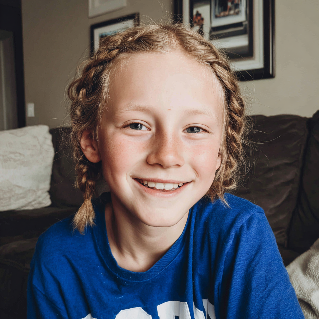 Un niño sonriente con el pelo trenzado | Fuente: Midjourney