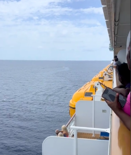 Pasajeros observando la escena desde el balcón del barco, publicada el 29 de junio de 2025. | Fuente: TikTok/@lifeofchandler