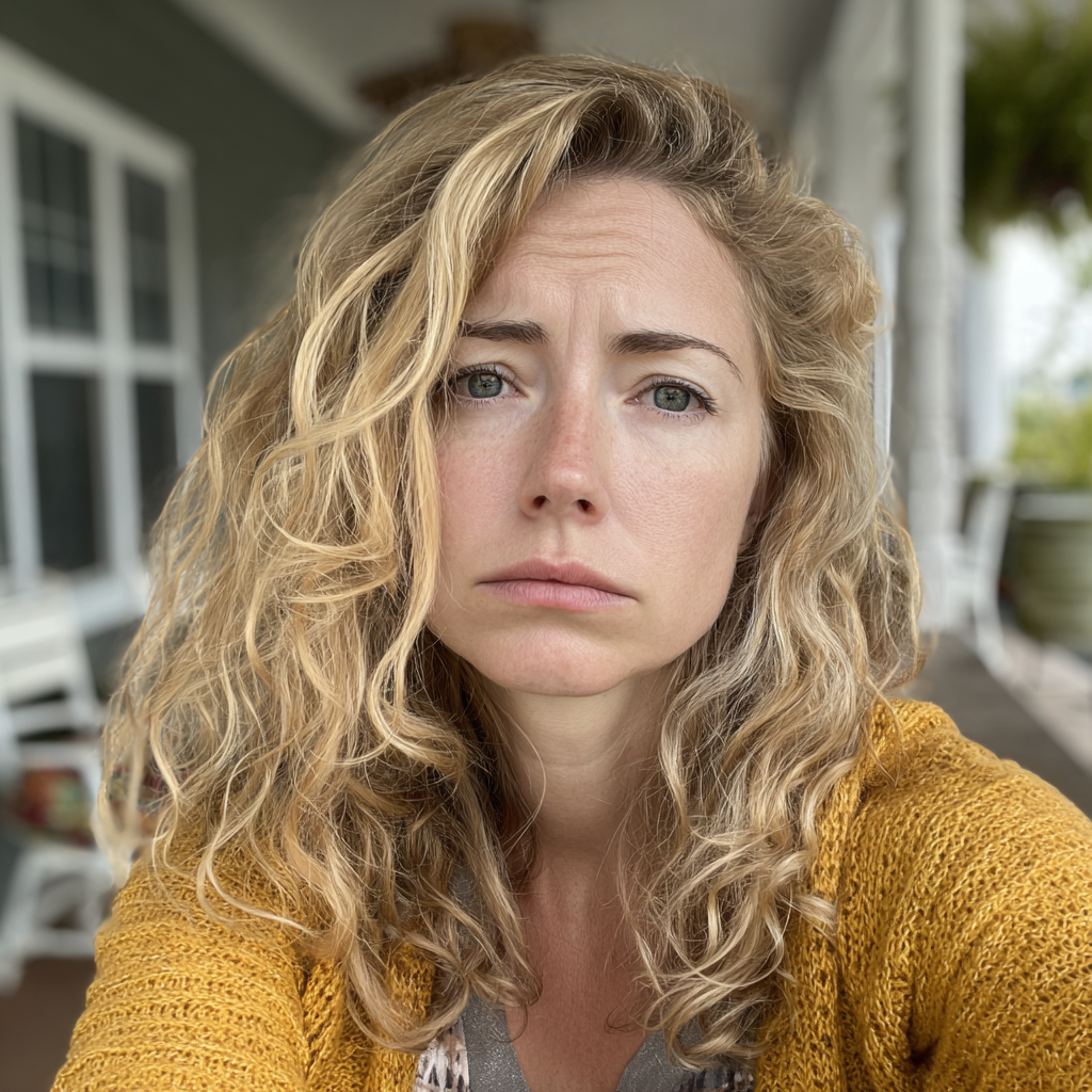 Una mujer sentada en un porche | Fuente: Midjourney