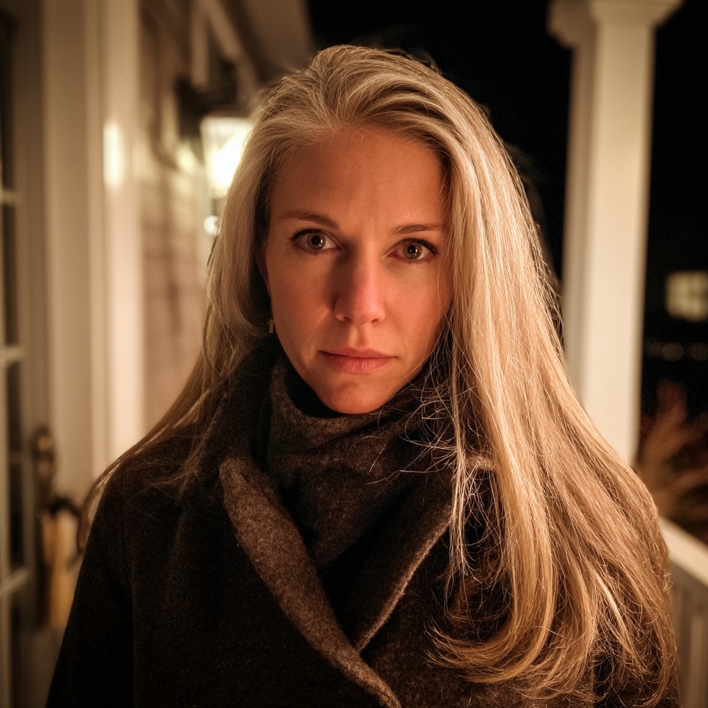 Una mujer de pie en un porche | Fuente: Midjourney