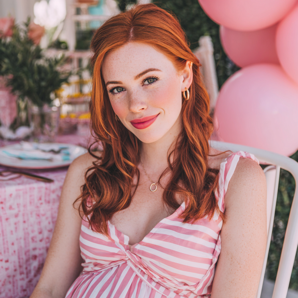 Una mujer sonriente en su baby shower | Fuente: Midjourney