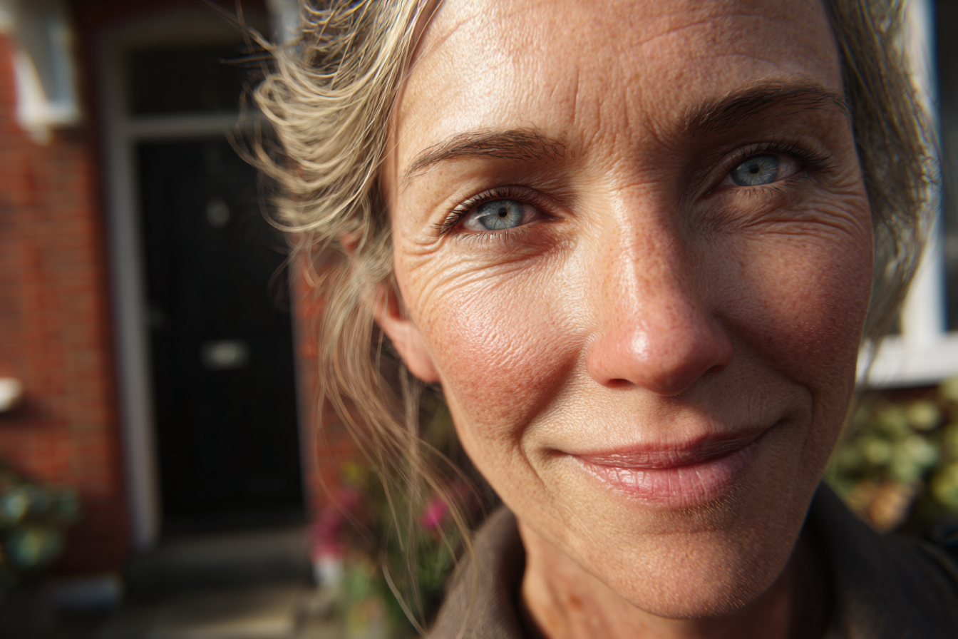 Una mujer delante de una casa | Fuente: Midjourney