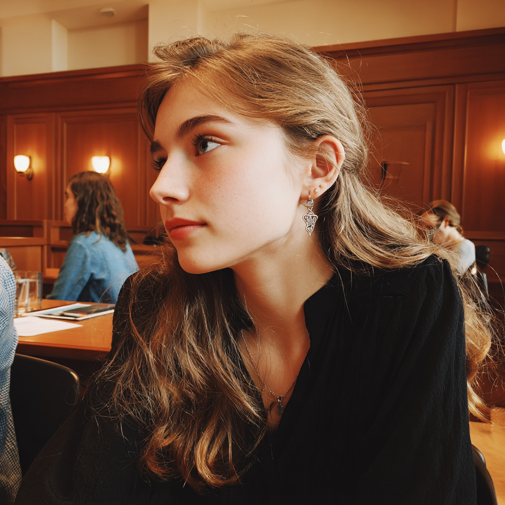 Una adolescente sentada en un tribunal | Fuente: Midjourney