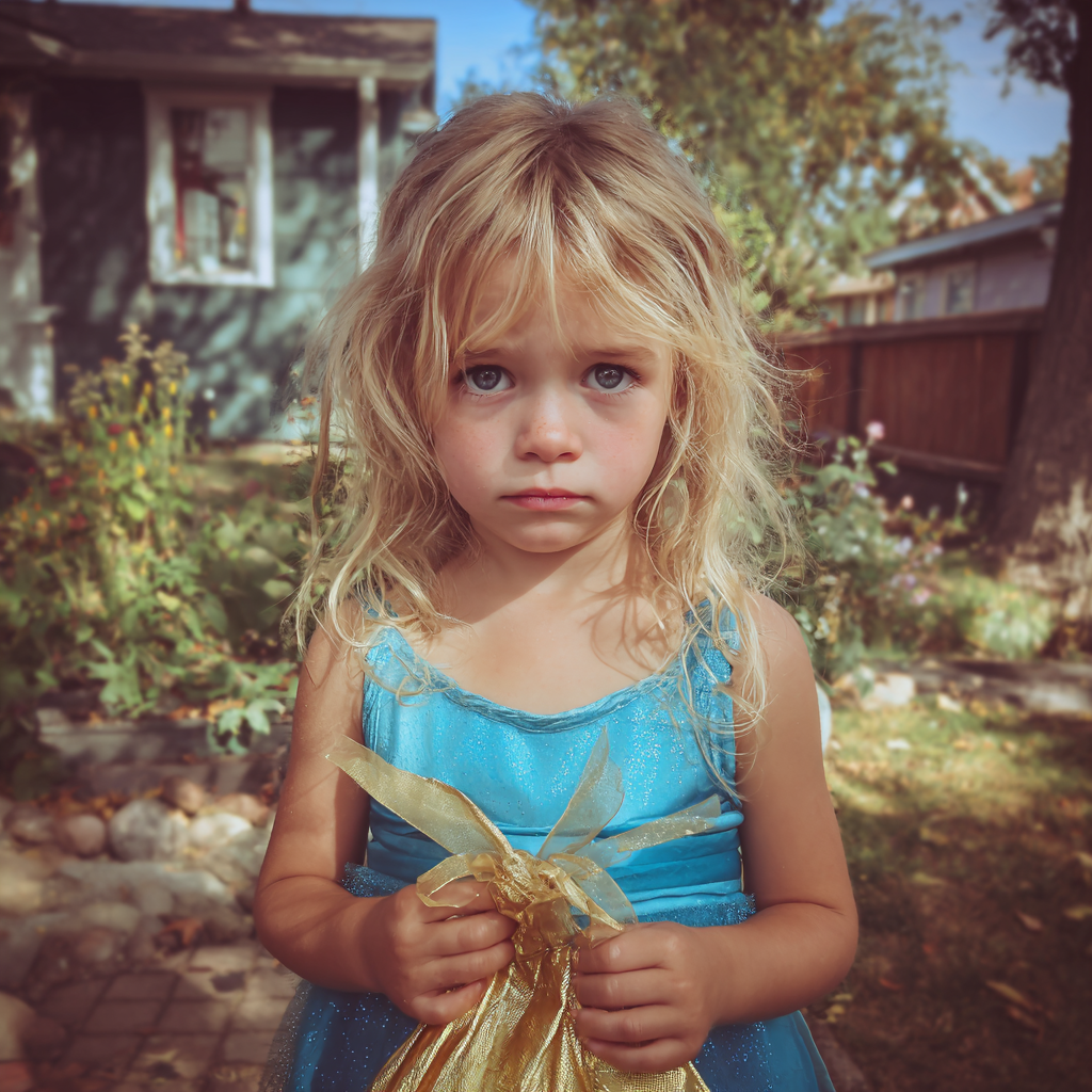 Una niña disgustada en el exterior | Fuente: Midjourney