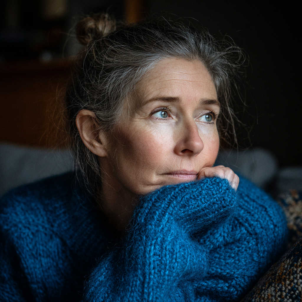 Una mujer emocionada con una camiseta azul | Fuente: Midjourney