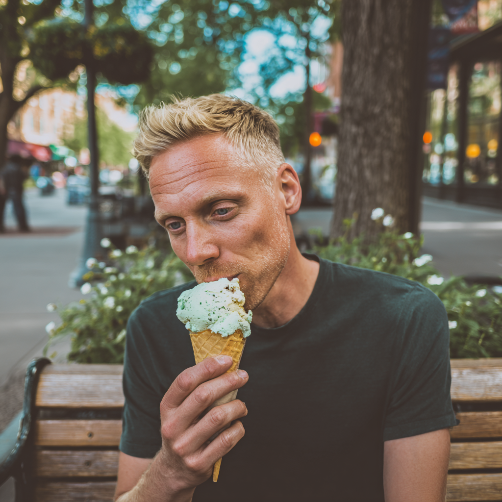 Un hombre con un cucurucho de helado en la mano | Fuente: Midjourney