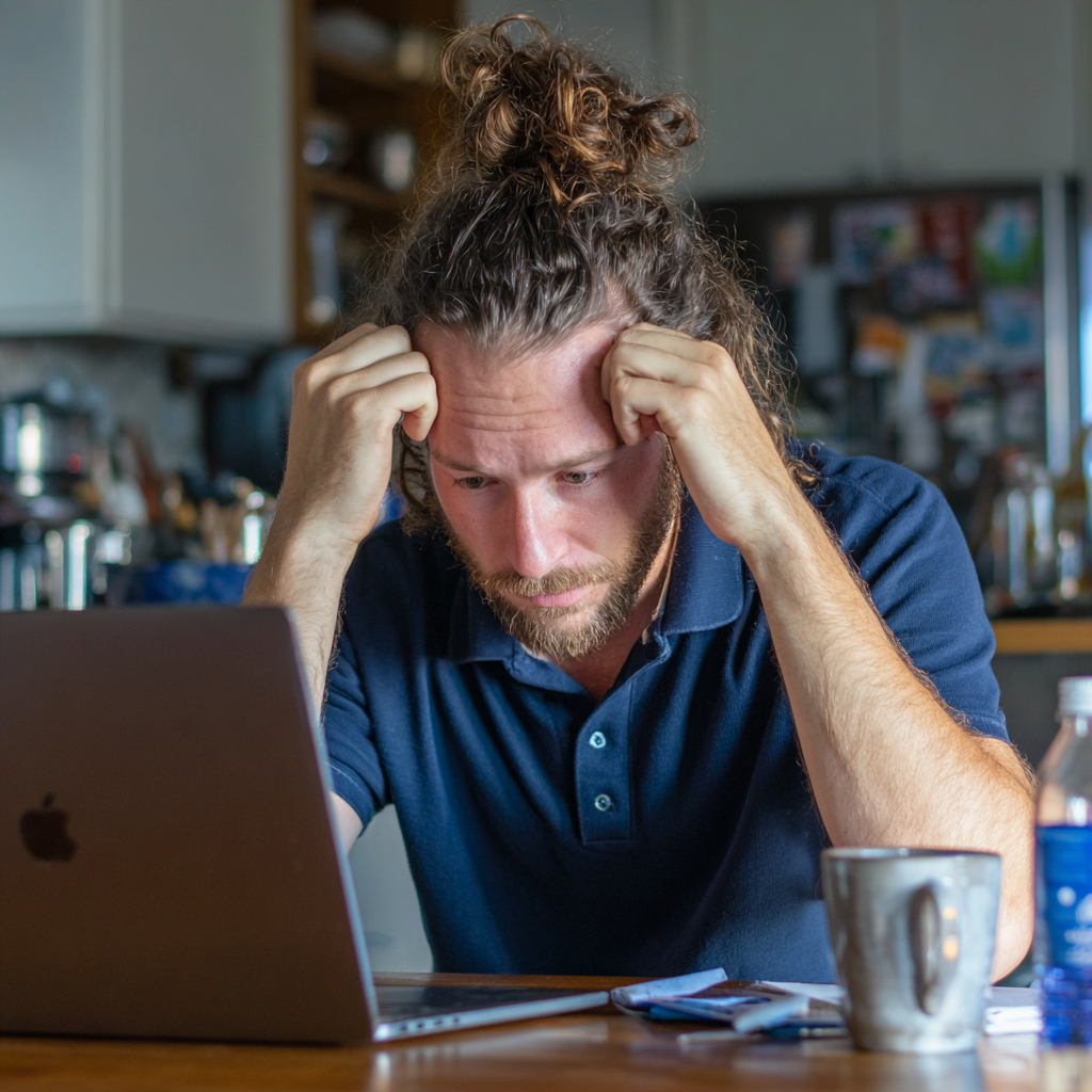Un hombre alterado con las manos en la cabeza | Fuente: Midjourney