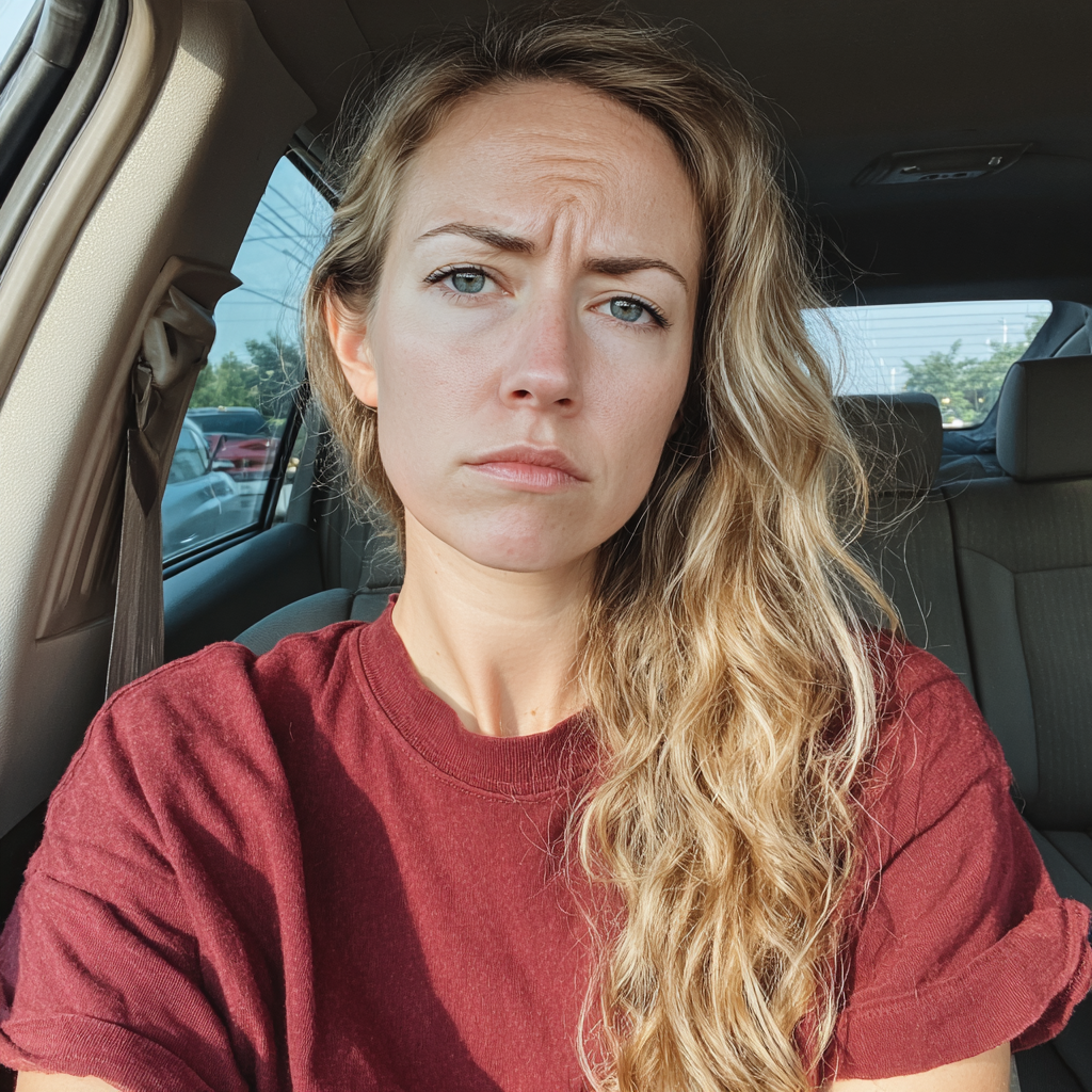 Una mujer ceñuda sentada en un Automóvil | Fuente: Midjourney