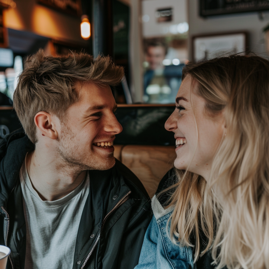 Una pareja de enamorados tomando un café en una cafetería | Fuente: Midjourney