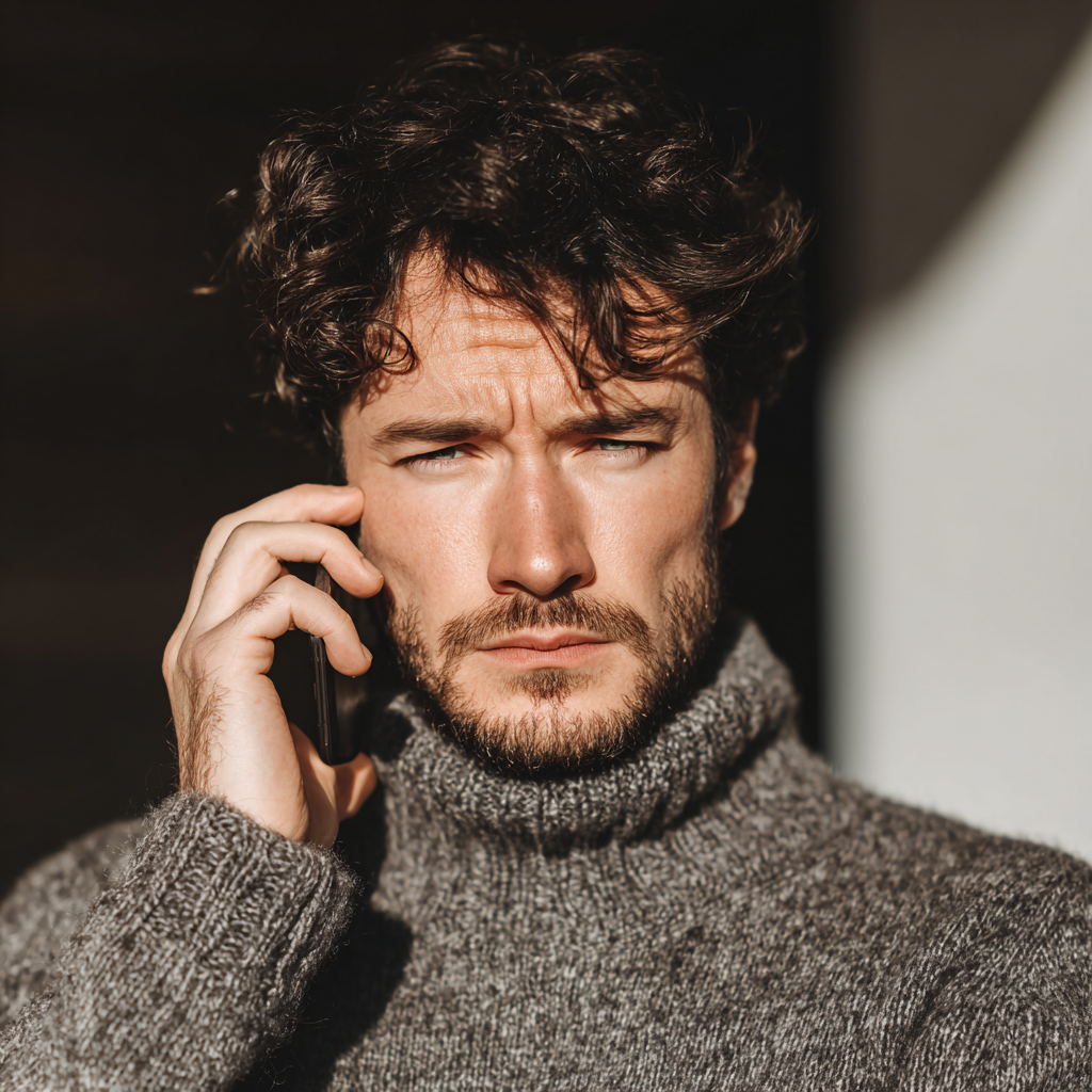 Un hombre ceñudo hablando por teléfono | Fuente: Midjourney