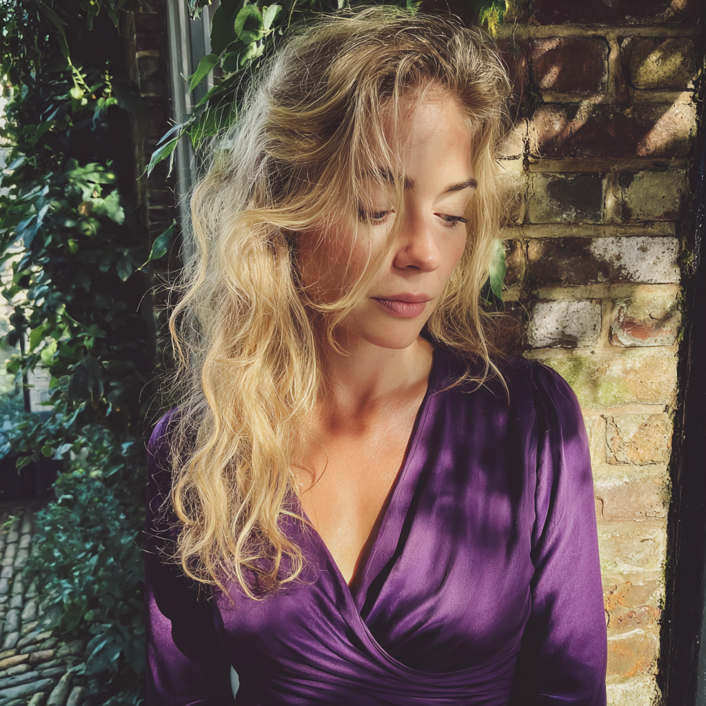 Una mujer pensativa en el exterior | Fuente: Midjourney