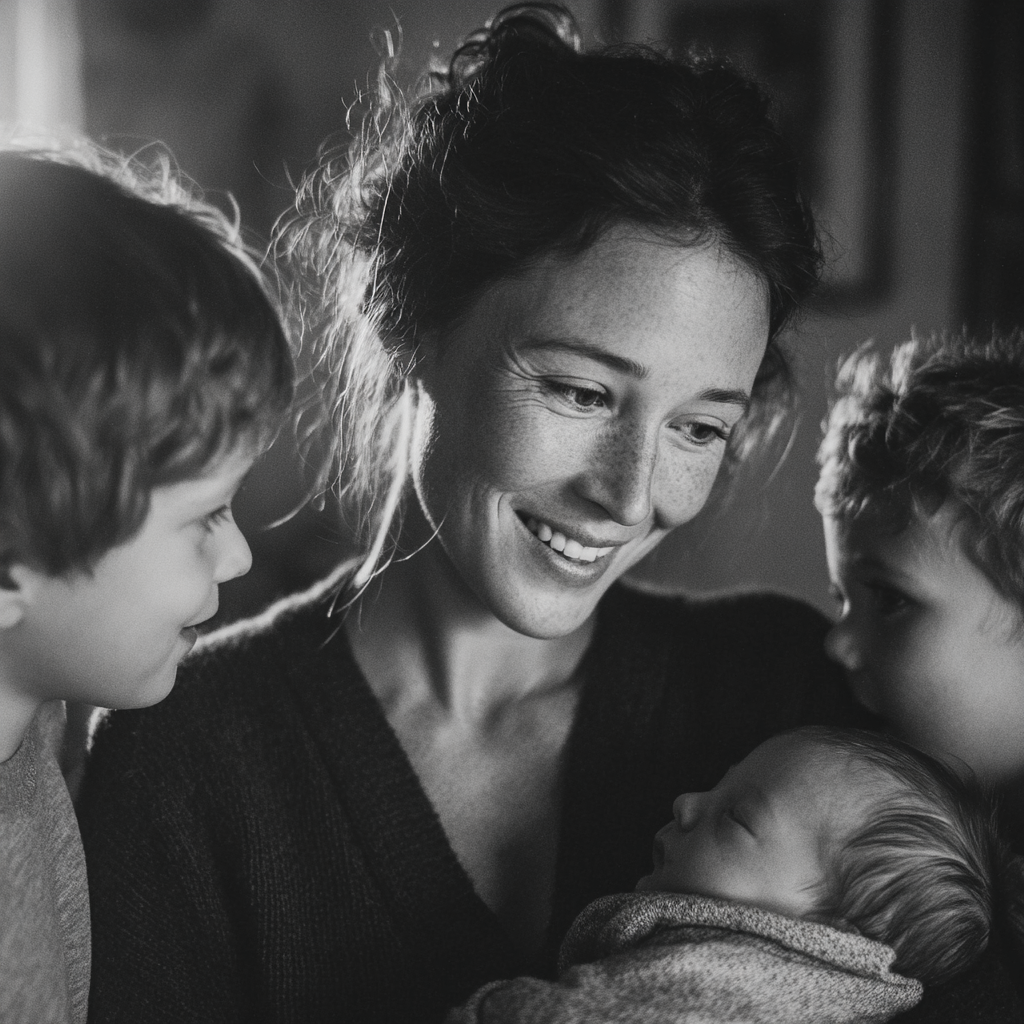 Una madre feliz con sus hijos | Fuente: Midjourney