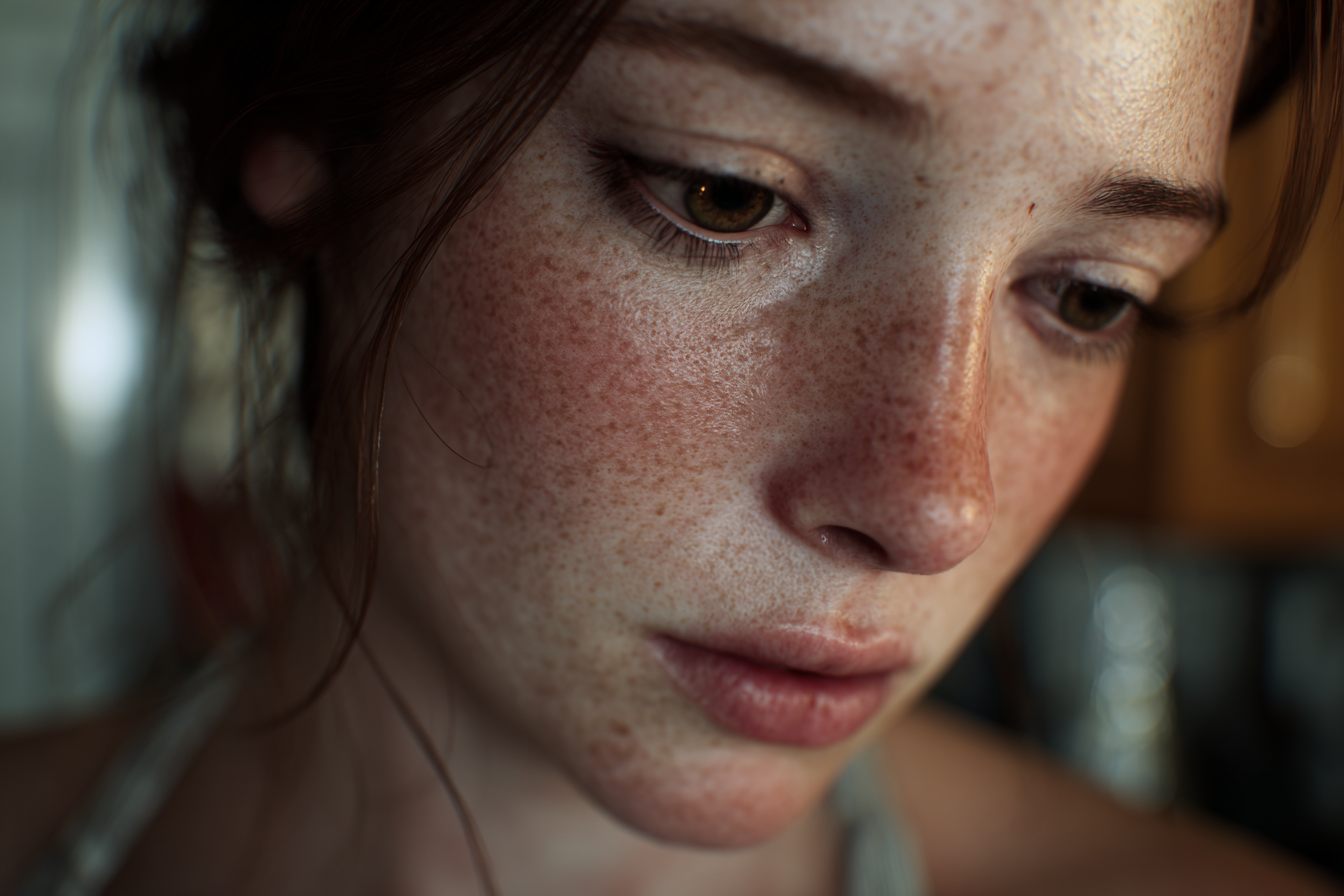 Una mujer mirando hacia abajo | Fuente: Midjourney