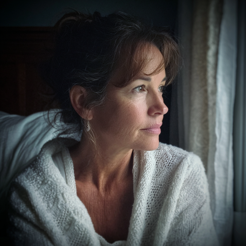 Una mujer sentada mirando por una ventana | Fuente: Midjourney