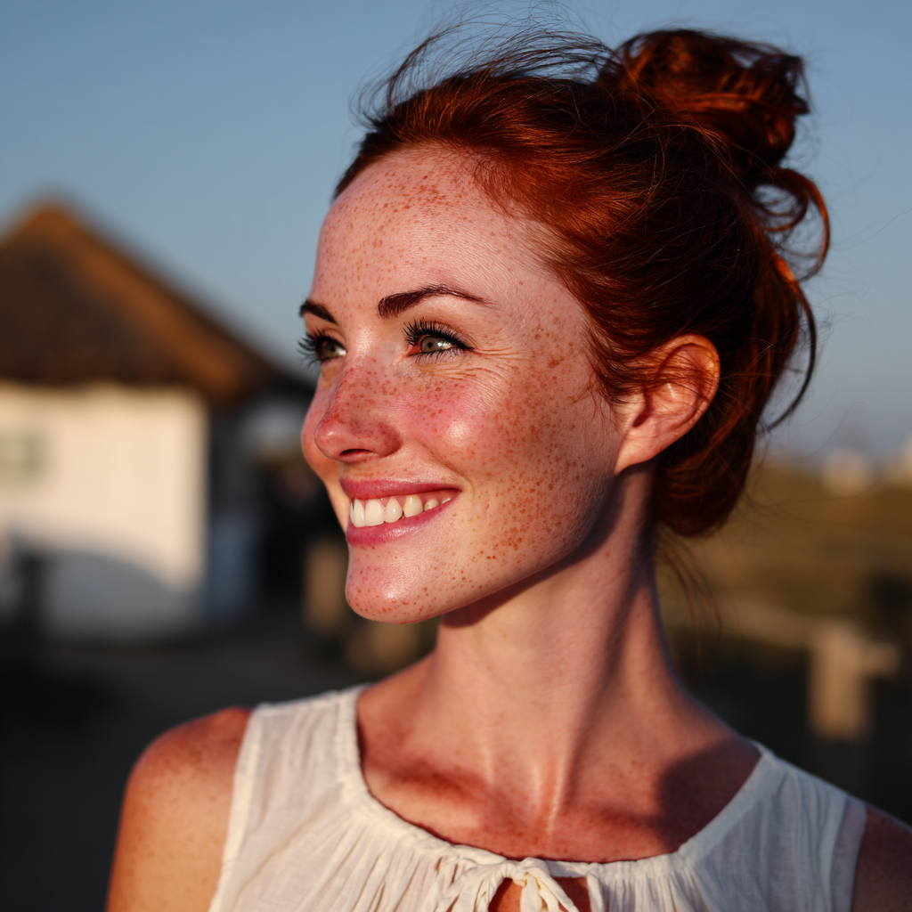 Una mujer sonriente en el exterior | Fuente: Midjourney