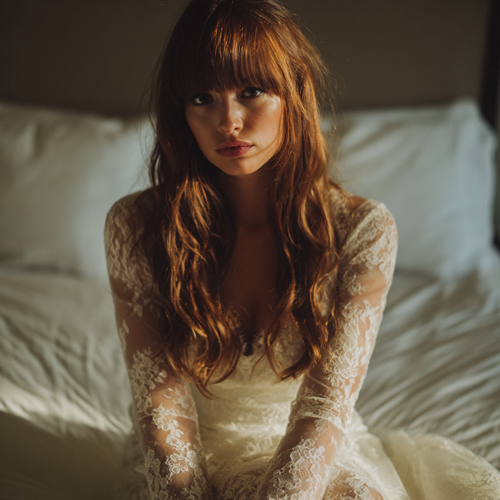 Una mujer alterada sentada en una cama | Fuente: Midjourney