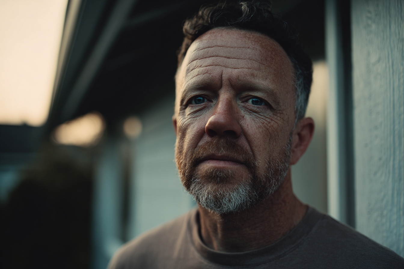 Un hombre frente a su casa | Fuente: Midjourney