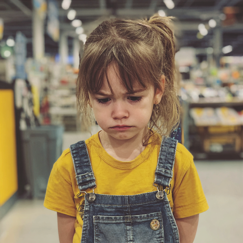 Una niña ceñuda con peto vaquero | Fuente: Midjourney