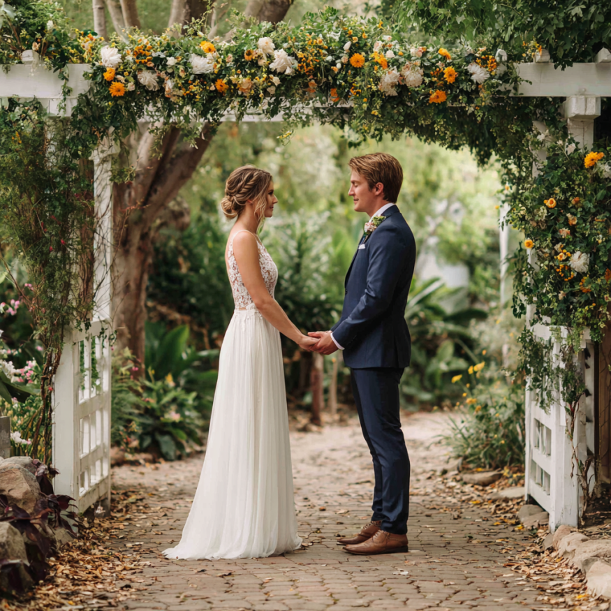 Una pareja intercambiando votos matrimoniales | Fuente: Midjourney
