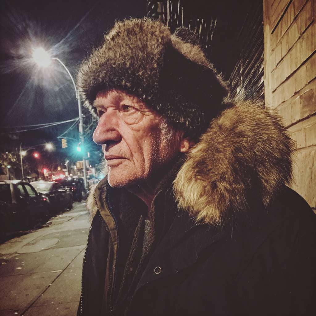 Un hombre mayor de pie en una acera | Fuente: Midjourney