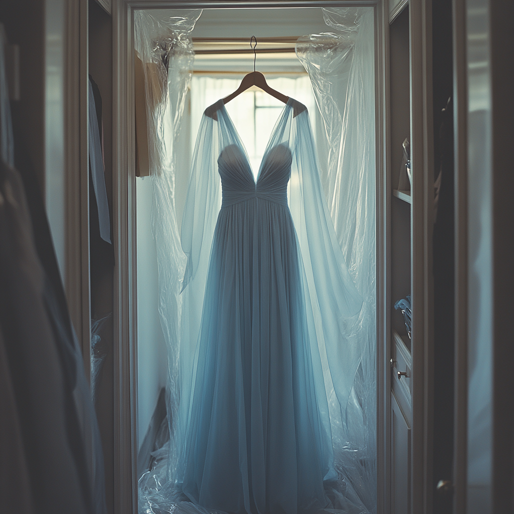 Un hermoso vestido colgado en un armario | Fuente: Midjourney