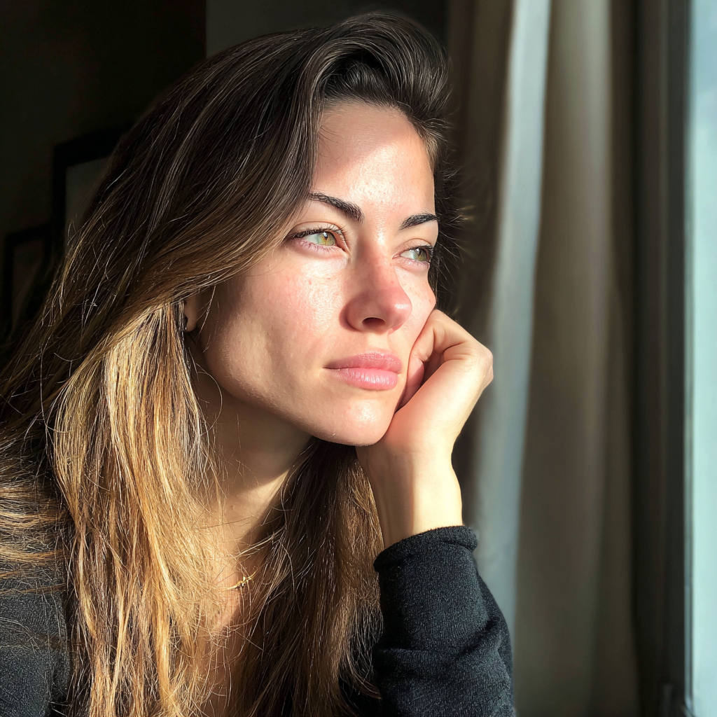 Una mujer pensativa mirando por una ventana | Fuente: Midjourney