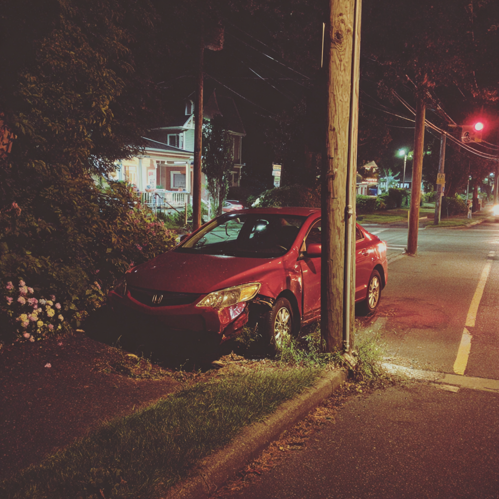 Un Automóvil rojo accidentado | Fuente: Midjourney